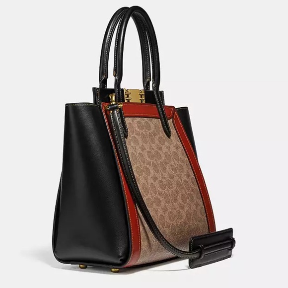 NWT COACH 1941 Troupe Tote In Signature Canvas - Black/Rust - Picture 3 of 17